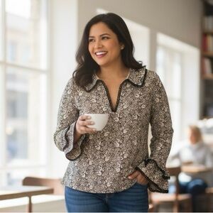 VTG Chetta B, Sherrie Bloom, Peter Novello black gold embroidered lace top S 4.